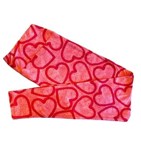 0482 LuLaRoe Valentine Size T & C Leggings Hearts Red and Pink Print New - Picture 1 of 3
